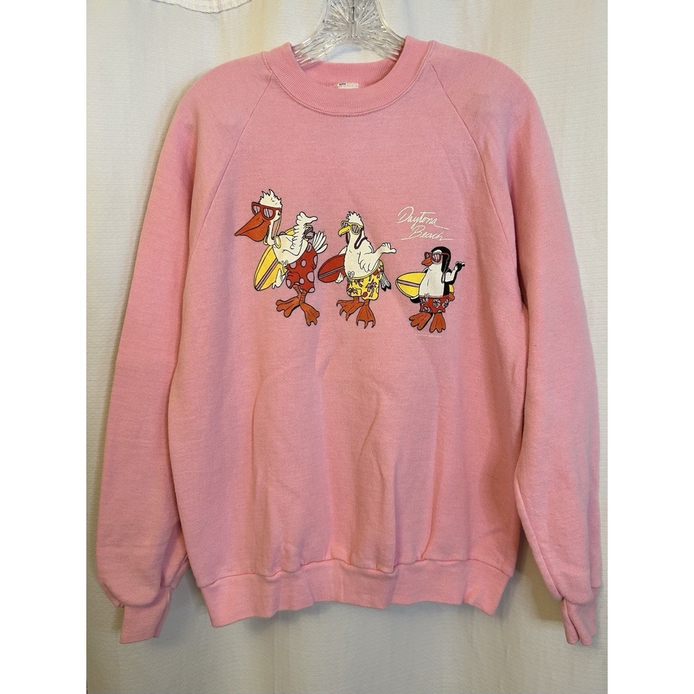 VTG 80s Daytona Beach Birds Pink Sweatshirt XL Unisex Grandamacore Surf Penguin